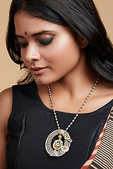 Two-Tone Finish Pink Semi-Precious Stone & Beaded Long Necklace