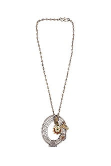 Two-Tone Finish Pink Semi-Precious Stone & Beaded Long Necklace