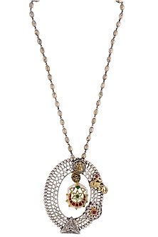 Two-Tone Finish Pink Semi-Precious Stone & Beaded Long Necklace