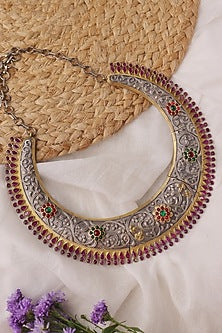 Two-Tone Finish Pink Semi-Precious Stone Choker Necklace