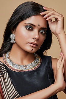 Two-Tone Finish Pink Semi-Precious Stone Choker Necklace