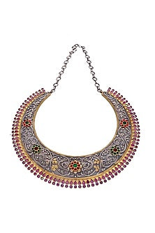 Two-Tone Finish Pink Semi-Precious Stone Choker Necklace
