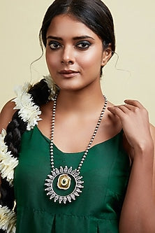 Two-Tone Finish Pink & Green Semi-Precious Stone Long Necklace