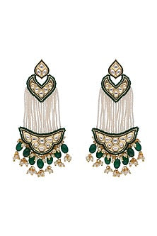 Gold Plated Kundan Polki & Pearl Dangler Earrings
