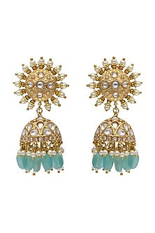 Gold Plated Kundan Polki & Pearl Chakra Jhumka Earrings