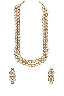 Gold Finish Kundan Polki Layered Necklace Set