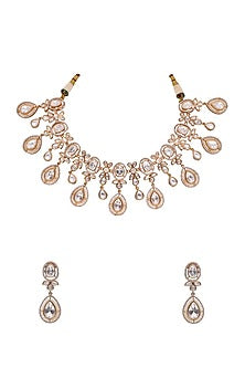 Gold Finish Kundan Polki Necklace Set