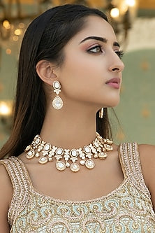 Gold Finish Kundan Polki Necklace Set