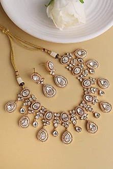 Gold Finish Kundan Polki Necklace Set