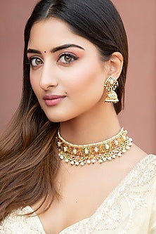 Gold Finish Multi-Colored Semi-Precious Stone Choker Necklace Set