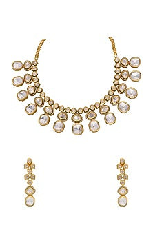 Gold Finish Kundan Polki Necklace Set