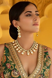 Gold Finish Kundan Polki Necklace Set