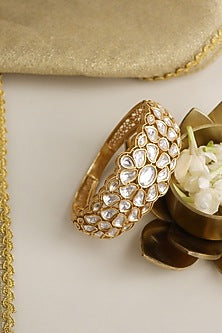 Gold Finish Kundan Polki Floral Kada