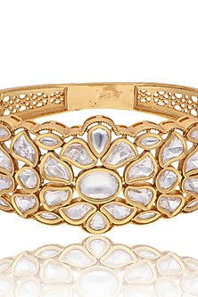 Gold Finish Kundan Polki Floral Kada
