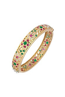 Gold Plated Multi-Colored Jadau & Faux Pearl Bangle