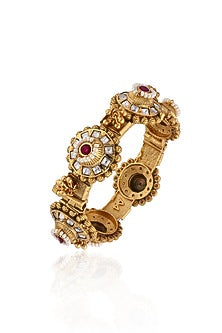 Gold Plated Red Stone & Ghungroo Bangle