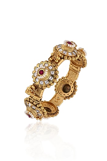 Gold Plated Red Stone & Ghungroo Bangle