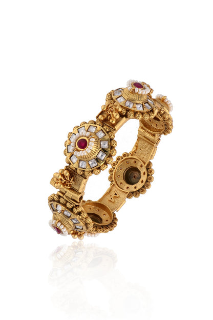 Gold Plated Red Stone & Ghungroo Bangle
