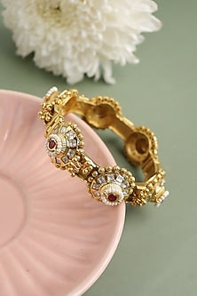 Gold Plated Red Stone & Ghungroo Bangle