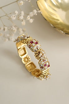 Gold Finish Kundan Polki & Pearl Meenakari Bangle