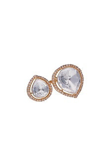 Gold Finish Kundan Polki Duo Leaflet Ring