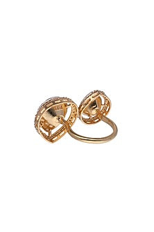 Gold Finish Kundan Polki Duo Leaflet Ring