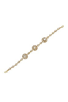 Gold Finish Kundan Polki & Pearl Hathphool