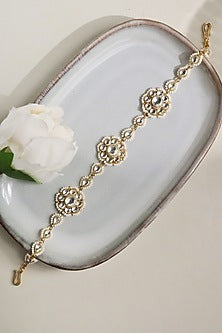 Gold Finish Kundan Polki & Pearl Hathphool