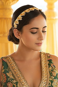 Gold Finish Kundan Polki & Shell Pearl Sheeshphool