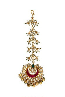 Gold Finish Kundan Polki & Pearl Maang Tikka