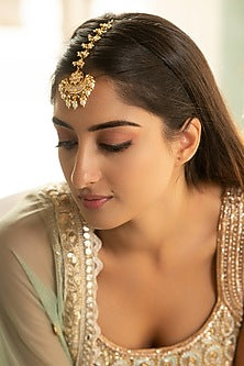 Gold Finish Kundan Polki Floral Maang Tikka
