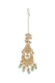 Gold Finish Kundan Polki & Green Jade Stone Maang Tikka
