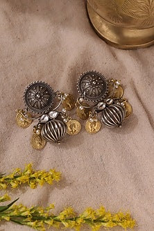 Two-Tone Finish Pearl & Coin Dangler Earrings