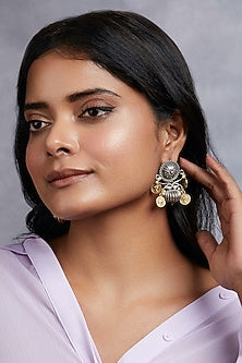 Two-Tone Finish Pearl & Coin Dangler Earrings