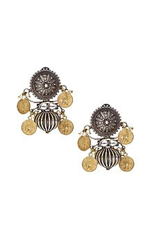 Two-Tone Finish Pearl & Coin Dangler Earrings