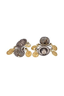 Two-Tone Finish Pearl & Coin Dangler Earrings