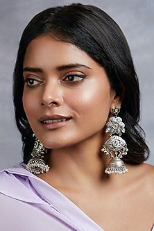 Two-Tone Finish Emerald Stone & Pearl Jhumka Earrings