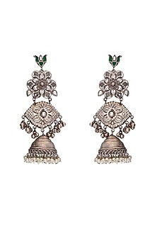 Two-Tone Finish Emerald Stone & Pearl Jhumka Earrings
