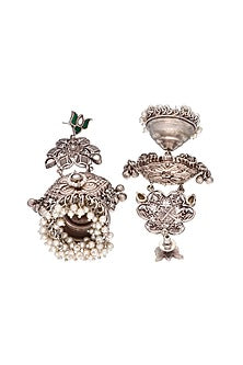 Two-Tone Finish Emerald Stone & Pearl Jhumka Earrings