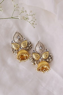 Two-Tone Finish Pearl Jhumka Earrings