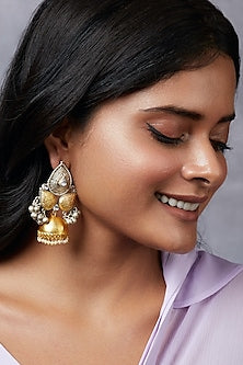 Two-Tone Finish Pearl Jhumka Earrings