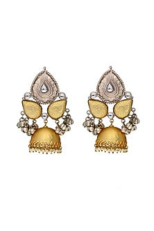 Two-Tone Finish Pearl Jhumka Earrings