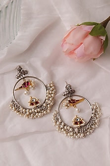 Two-Tone Finish Pearl & Kundan Polki Chandbali Earrings