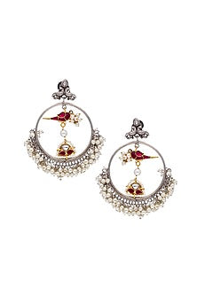 Two-Tone Finish Pearl & Kundan Polki Chandbali Earrings
