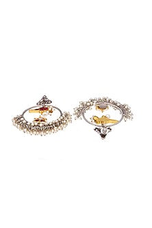 Two-Tone Finish Pearl & Kundan Polki Chandbali Earrings