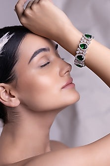 White Rhodium Finish Emerald Green Cubic Zirconia Bracelet