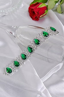 White Rhodium Finish Emerald Green Cubic Zirconia Bracelet