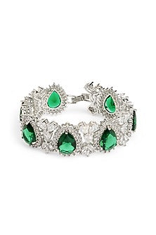 White Rhodium Finish Emerald Green Cubic Zirconia Bracelet