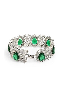 White Rhodium Finish Emerald Green Cubic Zirconia Bracelet