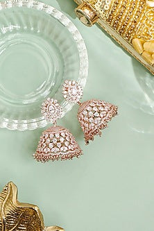 Rose Gold Finish Cubic Zirconia Jhumka Earrings